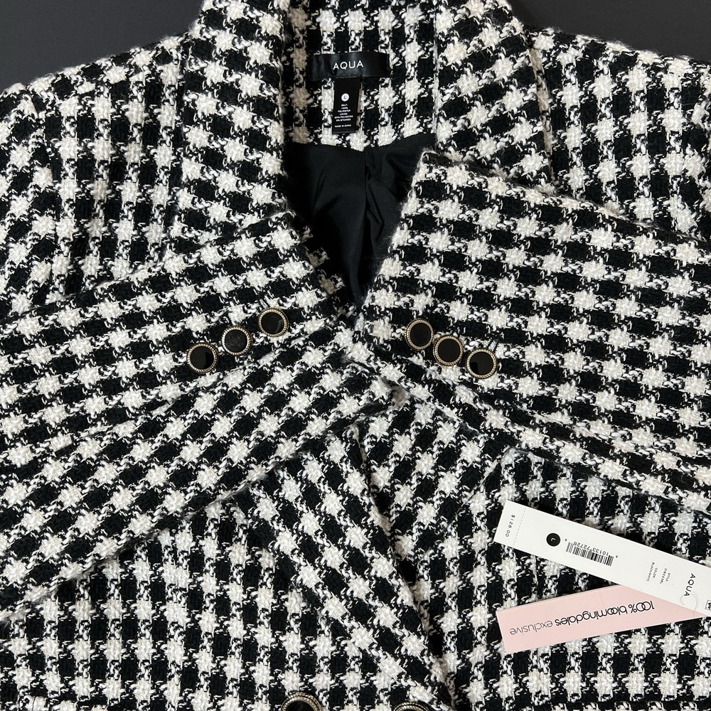 Aqua Blazer Women's L Checkered Black White Luxury Office Victorian Retail‎ $128